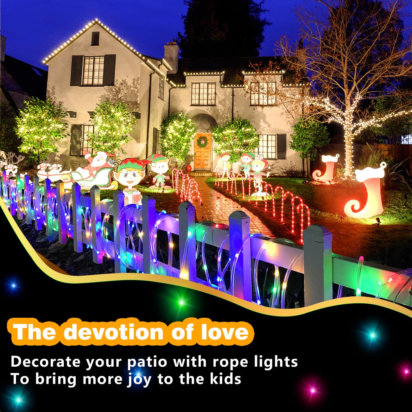 GLPE Solar String Lights Outdoor, 132Ft(66Ftx2 Pack) 400LED Rope Lights Waterproof, Color Changing LED Fairy Lights Solar Powered,Tube Lights with Remote for Christmas,Garden,Swimming Pool,Trampoline