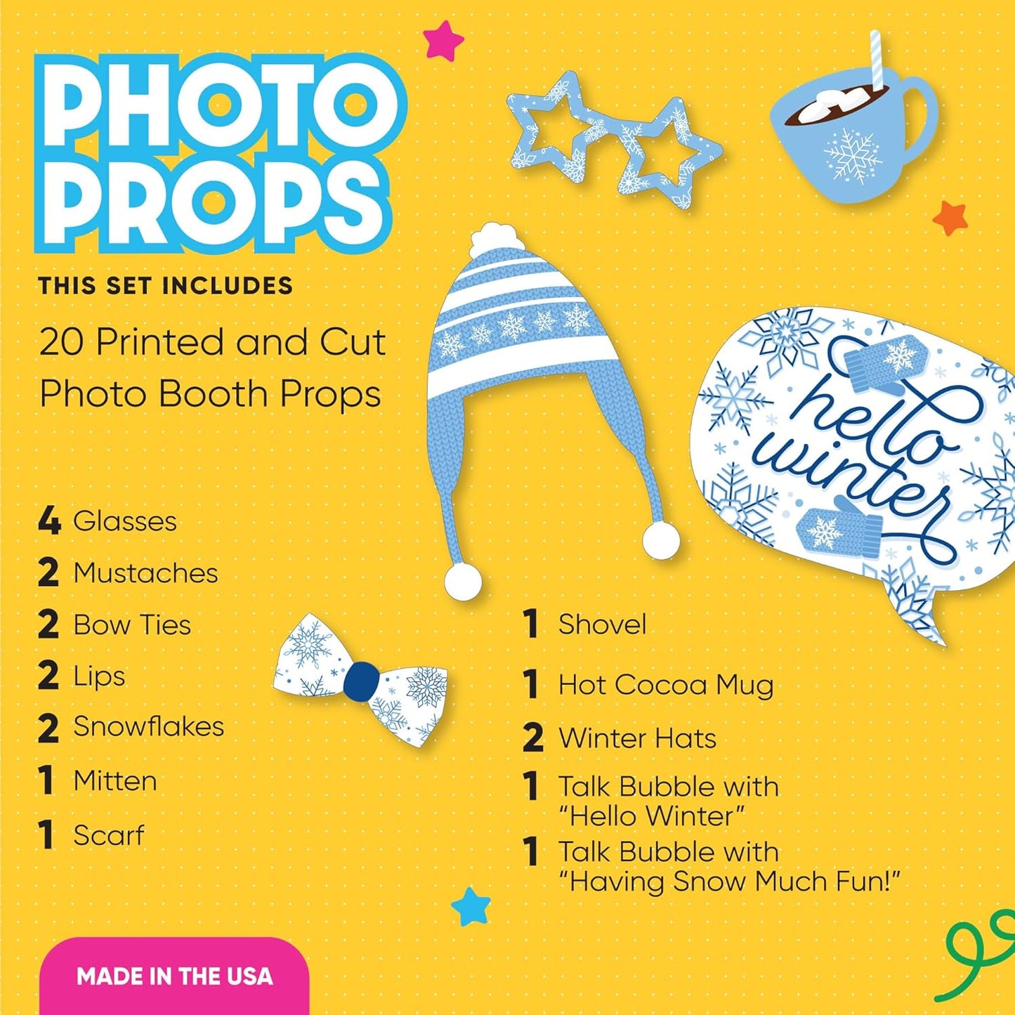 Winter Wonderland Photo Props Kit - 20 Snowflake Decorations for Holiday Parties & Weddings