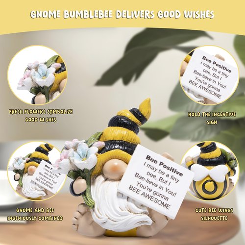 Hodao Positive Bee Motivational Home Decor Emotional Support Encouragement Gifts for Women - Stress Relief Figurine for Worked Women, Handmade Decor with Uplifting Message Office Desk