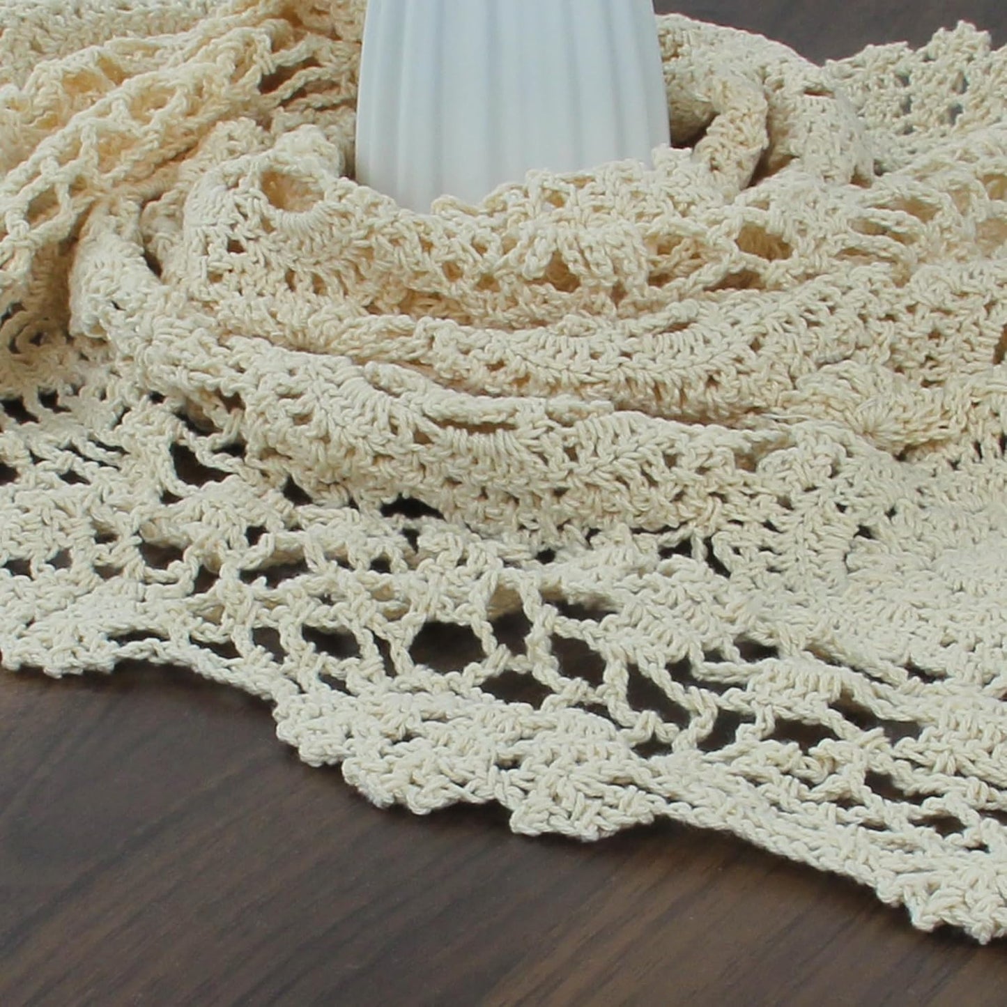 Handmade Crochet Cotton Lace Table Runner - 15 x 43 Inch Elegant Tablecloth