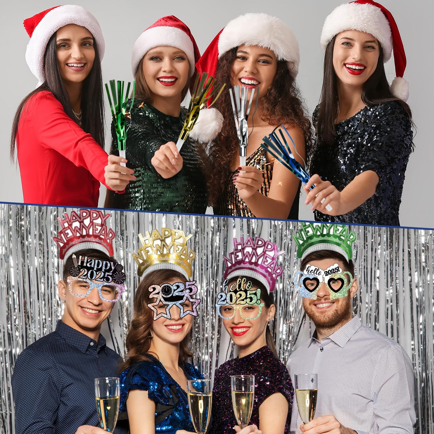 New Years Eve Party Supplies 2025, Happy New Year Colorful New Years Eve Party Favors includes New Years Glasses 2025 New Years Headband and Noise Makers for New Years Eve Party Supplies Colorful