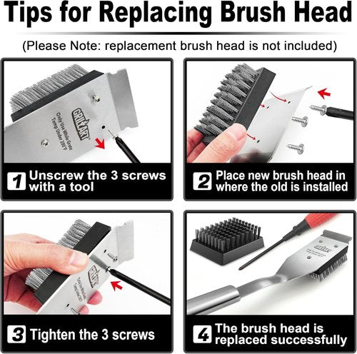 GRILLART Grill Brush - Heavy-Duty Wire BBQ Cleaner with Scraper | 16.5” for Outdoor Grilling