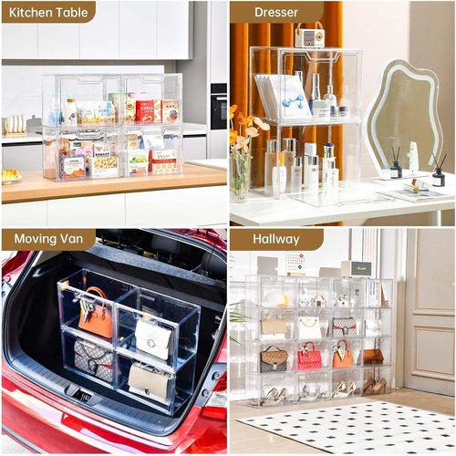 Freebat Stackable Storage Bins - Clear Acrylic Display Case | 5-Pack Storage Boxes with Lids for Handbags & Collectibles