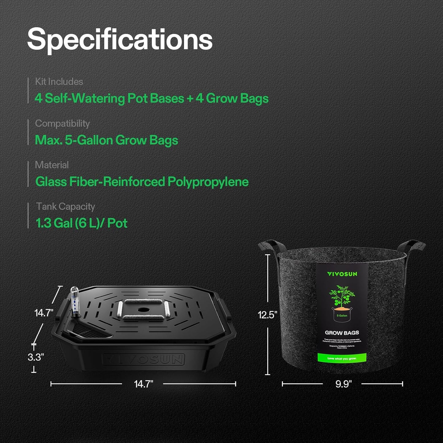 VIVOSUN Self-Watering Pots - 4-Pack FlexFeed with Auto Irrigation & Water Meter | Indoor/Outdoor Use