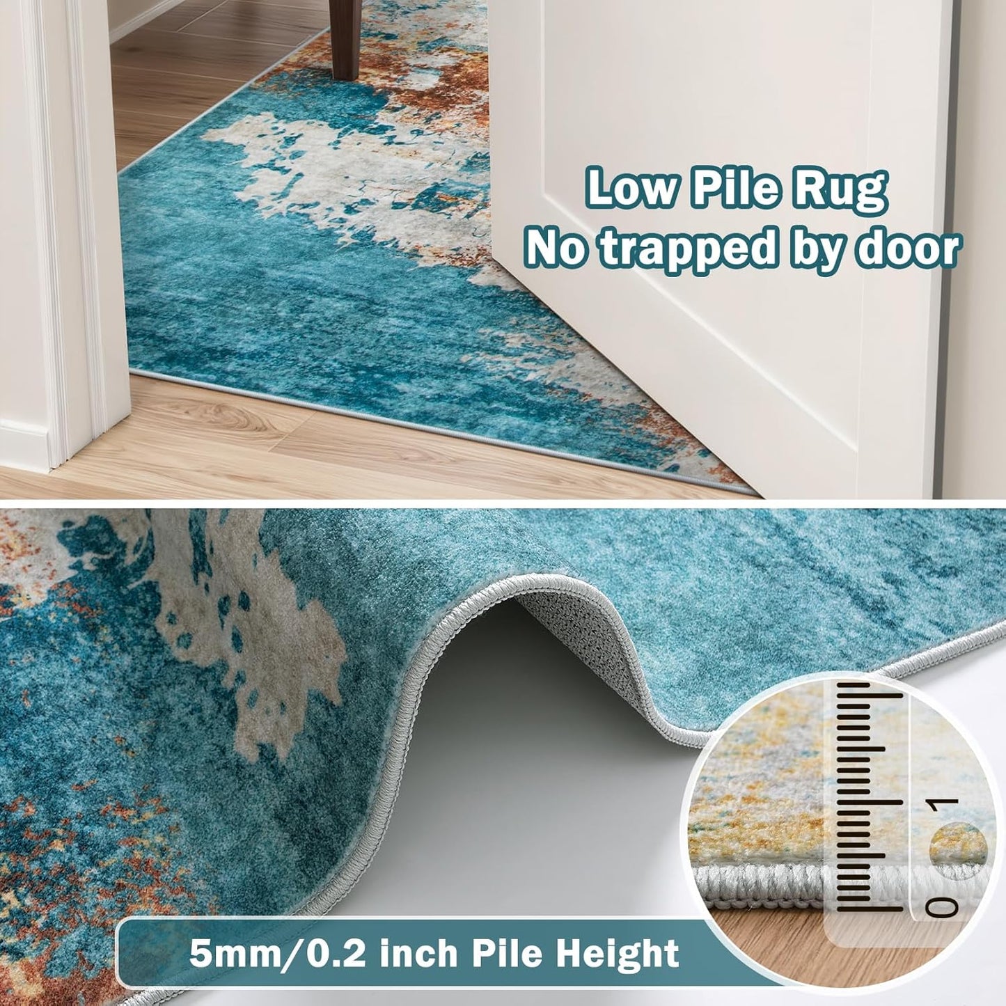 Beeiva Abstract Rug for Bedroom 4x6, Modern Soft Washable Area Rugs Stain Resistant, Ultra Thin Foldable Non Slip Low Pile Carpet for Living Room Dining Room Playroom Office - Yellow/Blue
