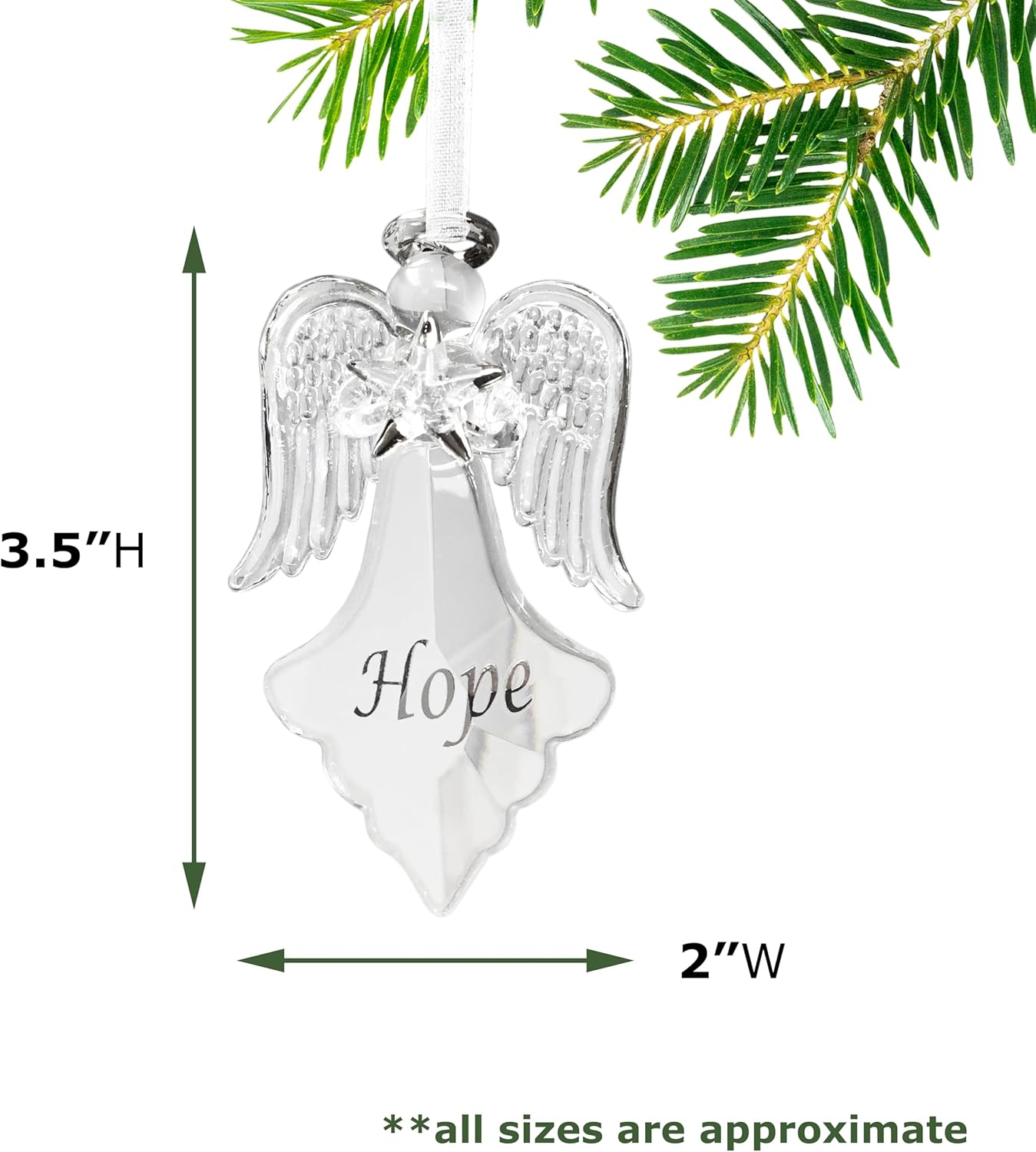 Set of 3 Crystal Faith Hope Love Angel Ornaments for Christmas Decor - 3.5" H x 2" W