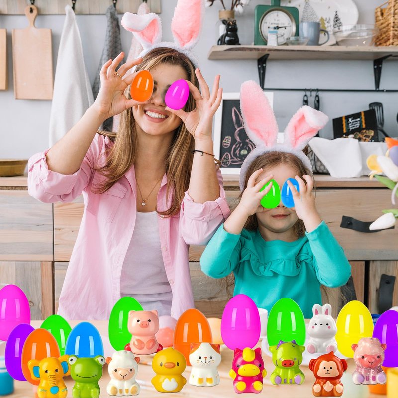 ZICZLI 24 Pack Easter Eggs Filled Slow Squishy Toys, Animal Squishy Toys Egg Fillers for Kids Toddler Boys Girls Easter Egg Hunt Classroom Prize Supplies Basket Stuffers Easter Party Favors