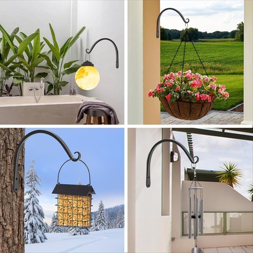 Feed Garden 10-Inch Decorative Hanging Plant Brackets - 2 Pack Wall Hooks for Outdoor Use | Black