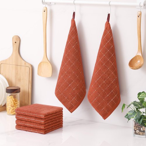 Homaxy 100% Cotton Terry Kitchen Dish Cloths, Ultra Soft and Absorbent Dish Towels for Kitchen, Suitable for Drying and Washing Dishes, 6 Pack, 12 x 12 Inches, Rust