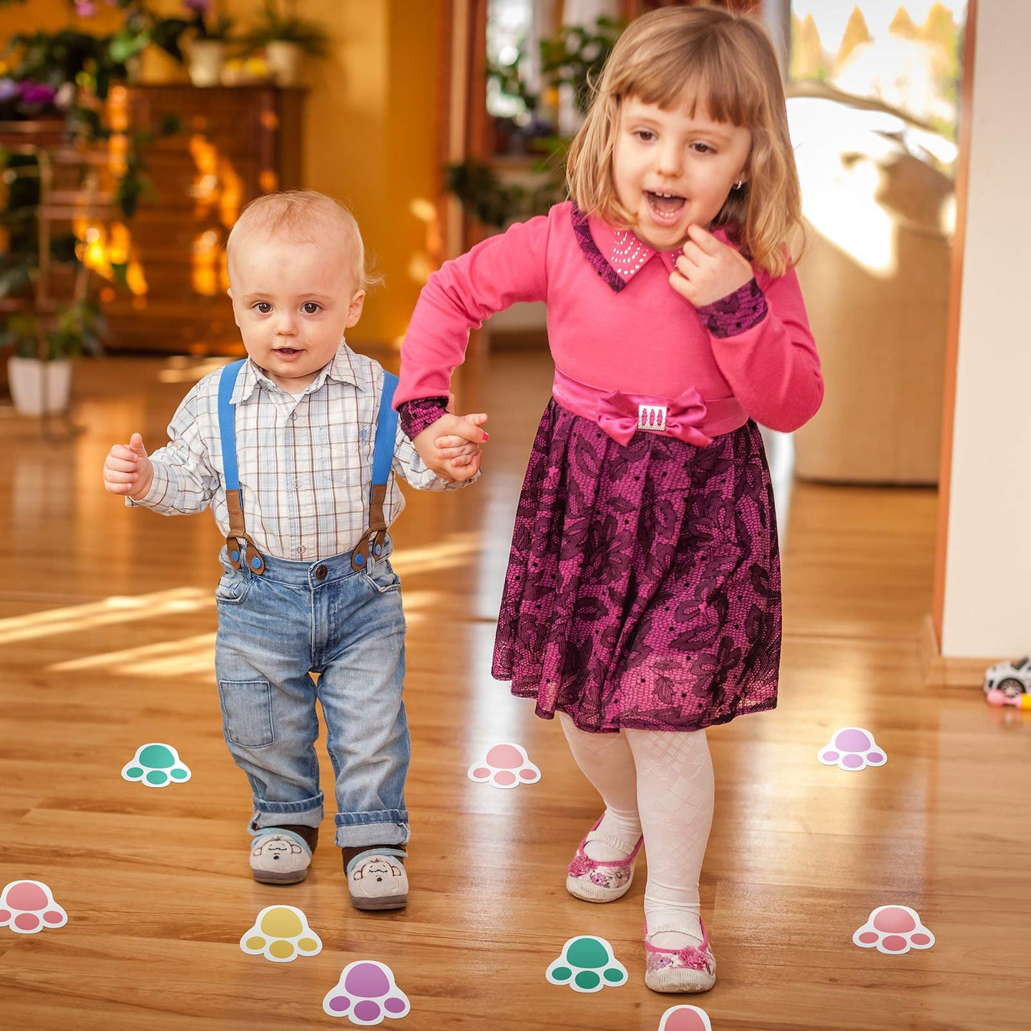 Zonon 20 Pairs of Easter Bunny Stickers Bunny Paw Prints Footprints Floor Clings Decals Rabbit Footprints Rabbit Paw Stickers for Floor Ceiling Window Wall Easter Day Party Supplies, 4 Colors