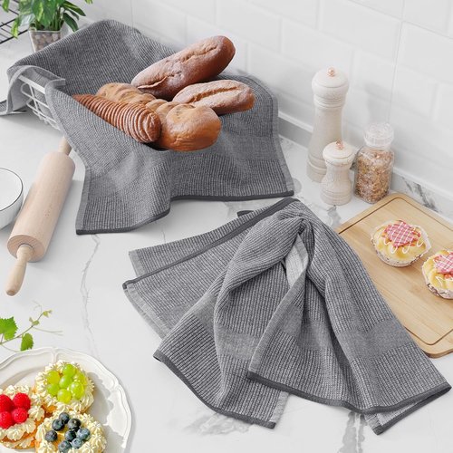 Homaxy Premium Kitchen Towels - Highly Absorbent Cotton Dish Towels (18”x28”, 6 Pack) | Grey with Hanging Loop