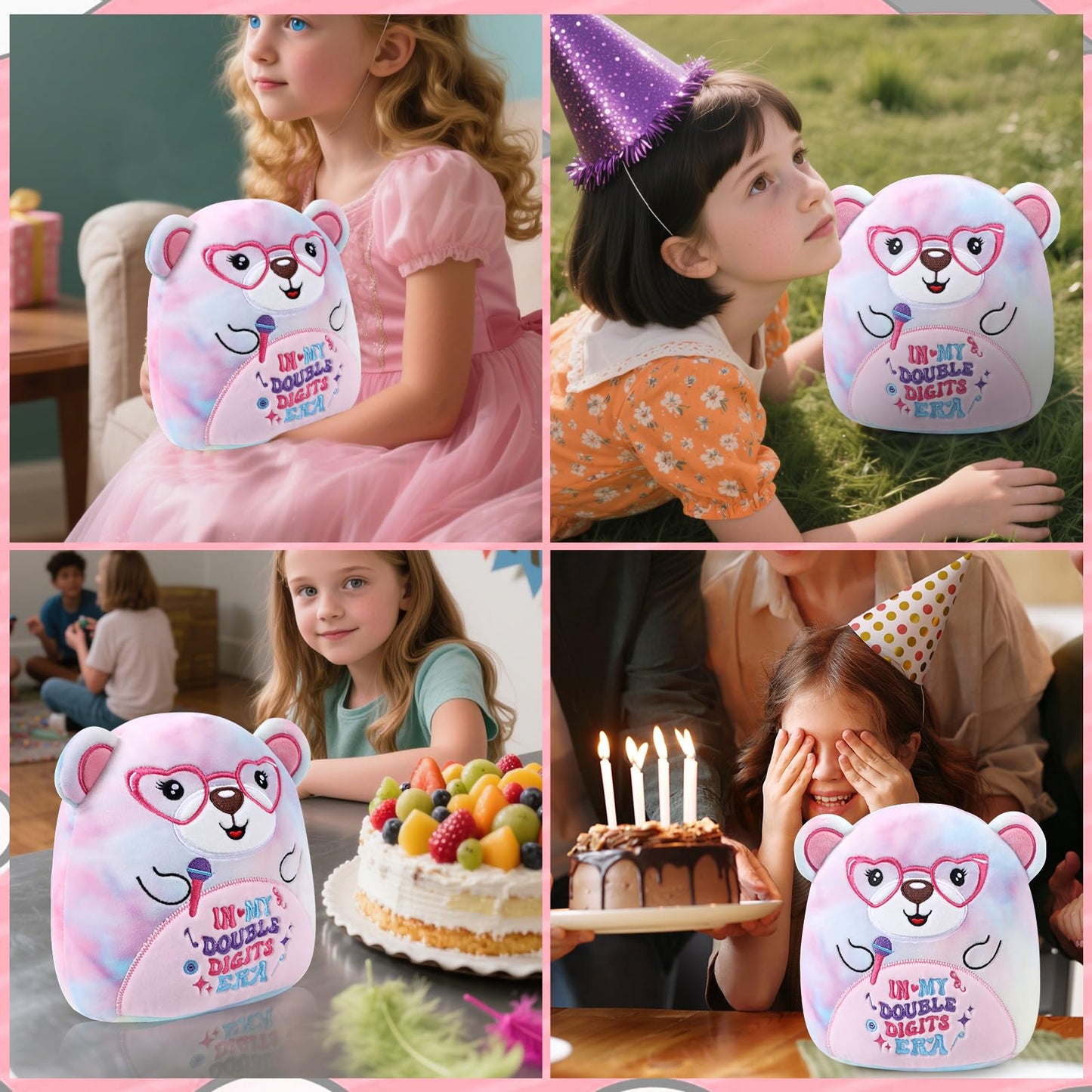 InIsaJace 10th Happy Birthday Stuffed Animal Gifts, 8 Inches Double Digits Birthday Bear Plushies Gift, in My Double Digits Era Plush Party Favors