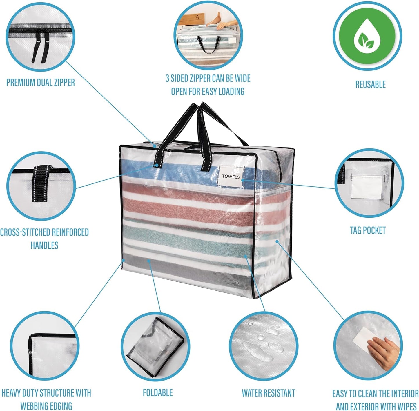 VENO Heavy Duty Moving Bags - 22 Gallon Storage Totes for Camping, Clothes & Bedding | 4 Pack