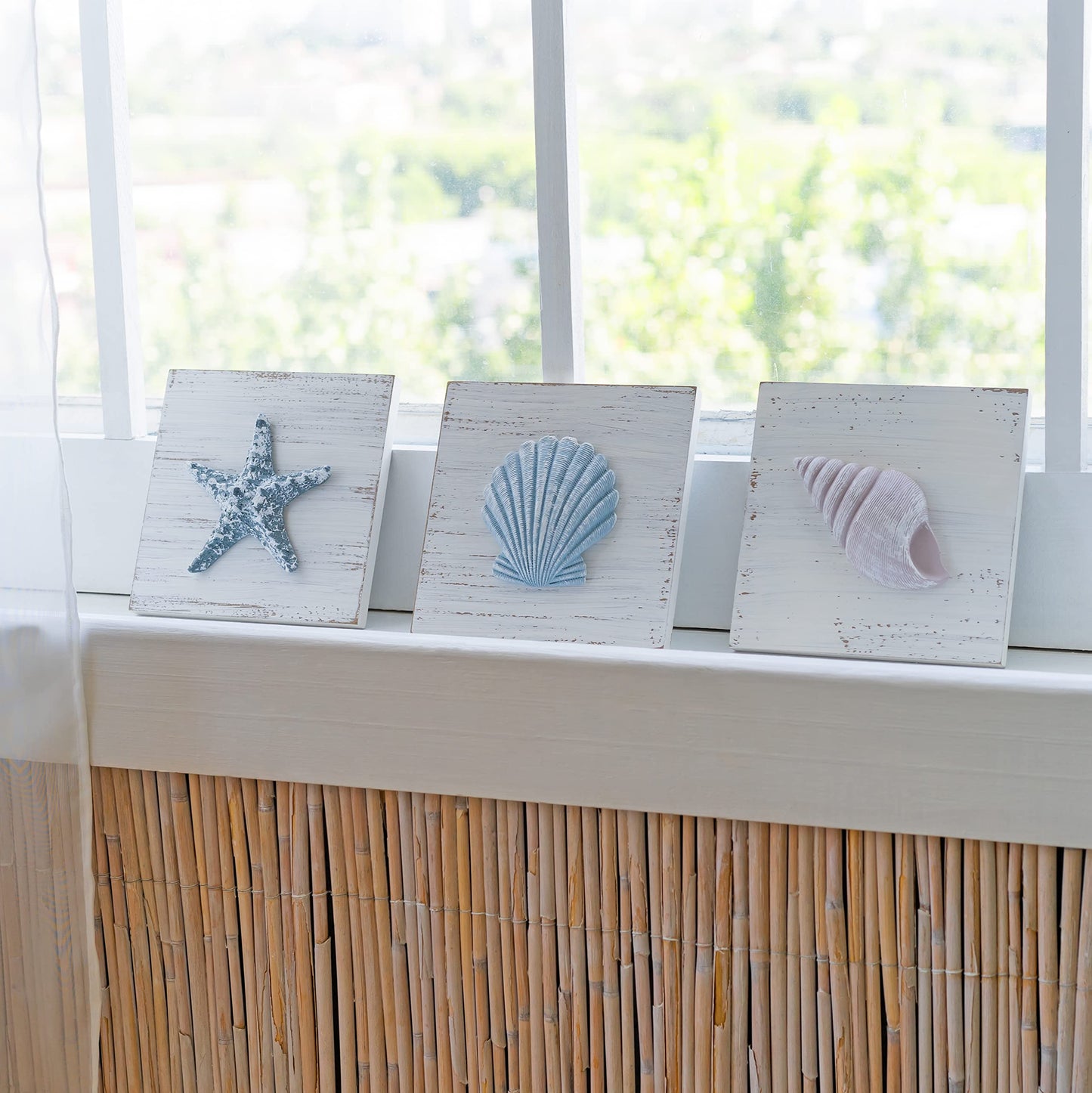 TideAndTales 3D Beach Wall Art - Seashell with Starfish for Coastal Bathroom Decor, Ocean Inspired Decor for Bathroom, Coastal Bedroom, Living Room or Beach House, Set of 3 (6”x 6”)