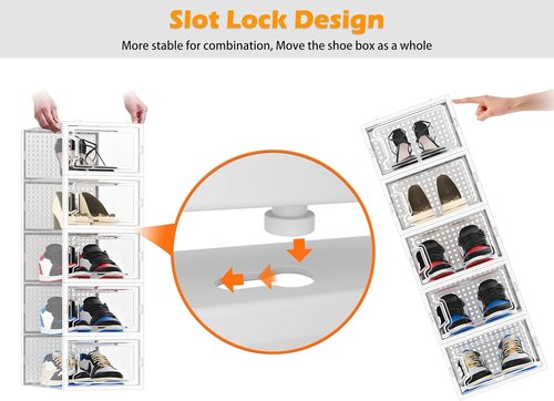 HOMIDEC Shoe Organizer - 12 Pack Clear Plastic Stackable Storage Boxes with Lids for Size 10