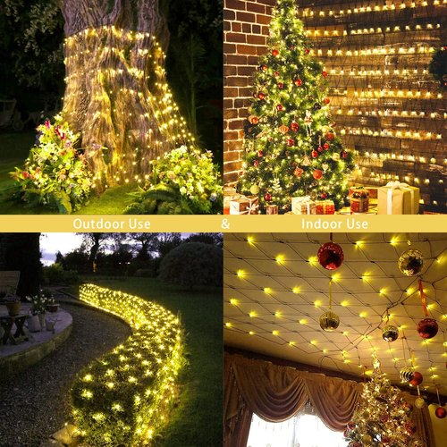 JMEXSUSS 360 LED Christmas Net Lights - Waterproof Connectable 12ft x 5ft Warm White Mesh Lights