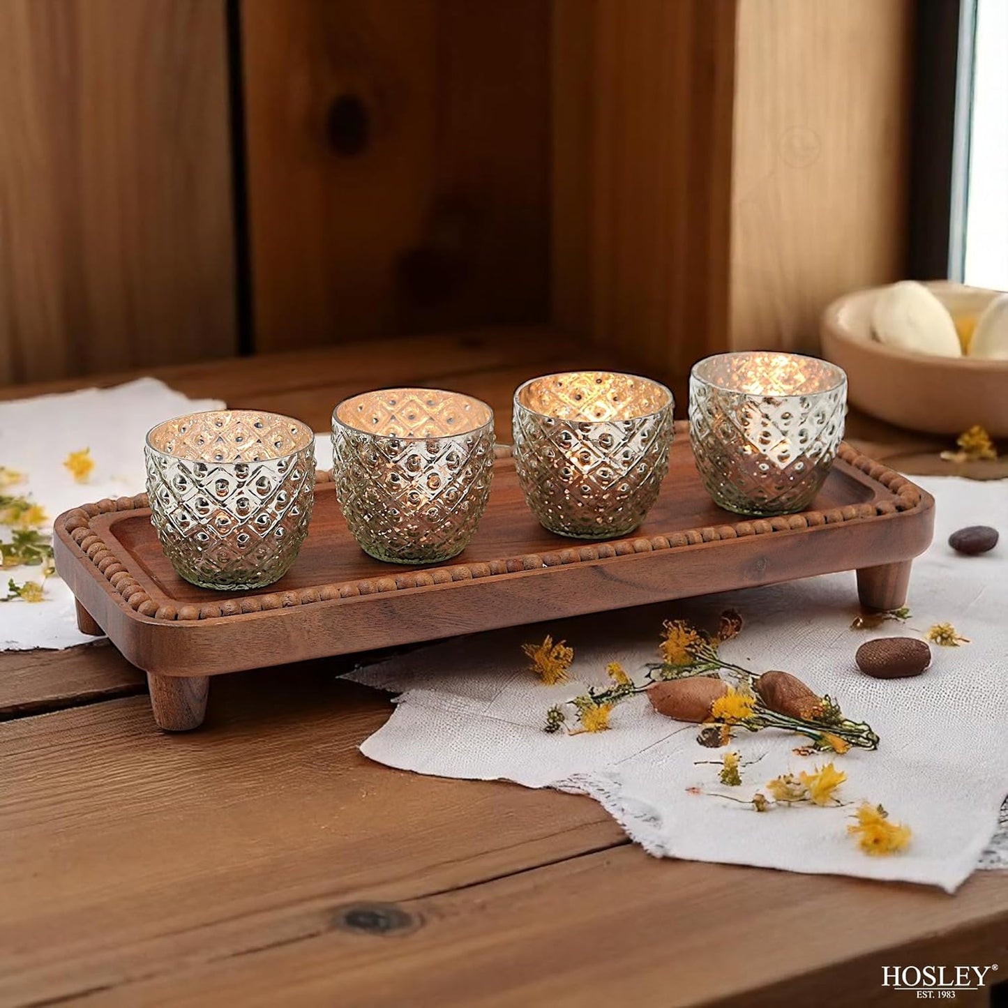Antique Silver Glass Votive Tealight Candle Holders - Set of 6, 2.75" Diameter for Weddings & Events