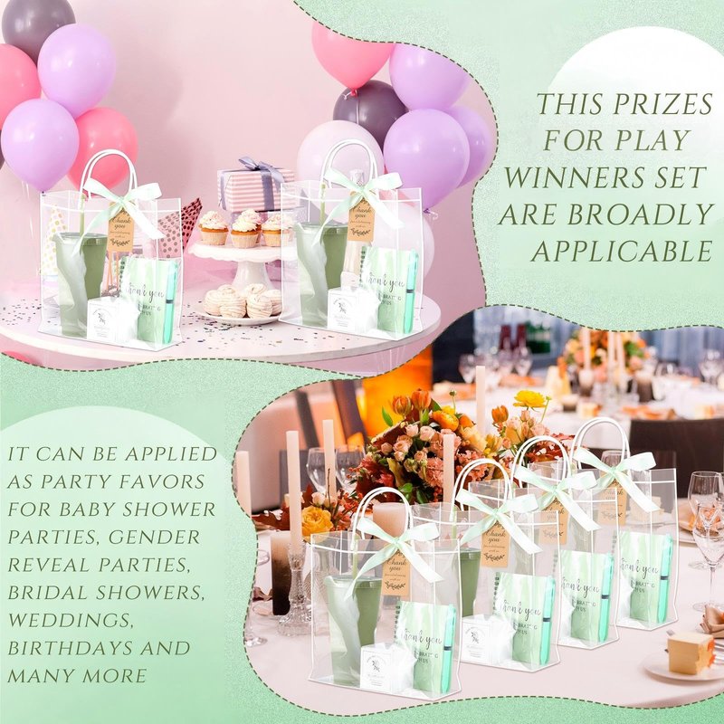 Nuogo 6 Sets New Parent Shower Prizes for Player Winners Adult, Wedding Bridal Shower Gift, Plastic Tumbler Notebook Scented Candle Ballpoint Pen Bag (Green Color,Classic Style)