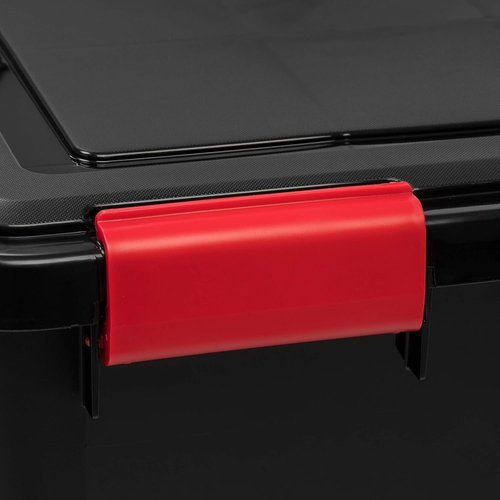 IRIS USA WeatherPro 74 Qt Storage Bins - BPA-Free Plastic with Tight Seal & Latch | Stackable Black/Red 4-Pack