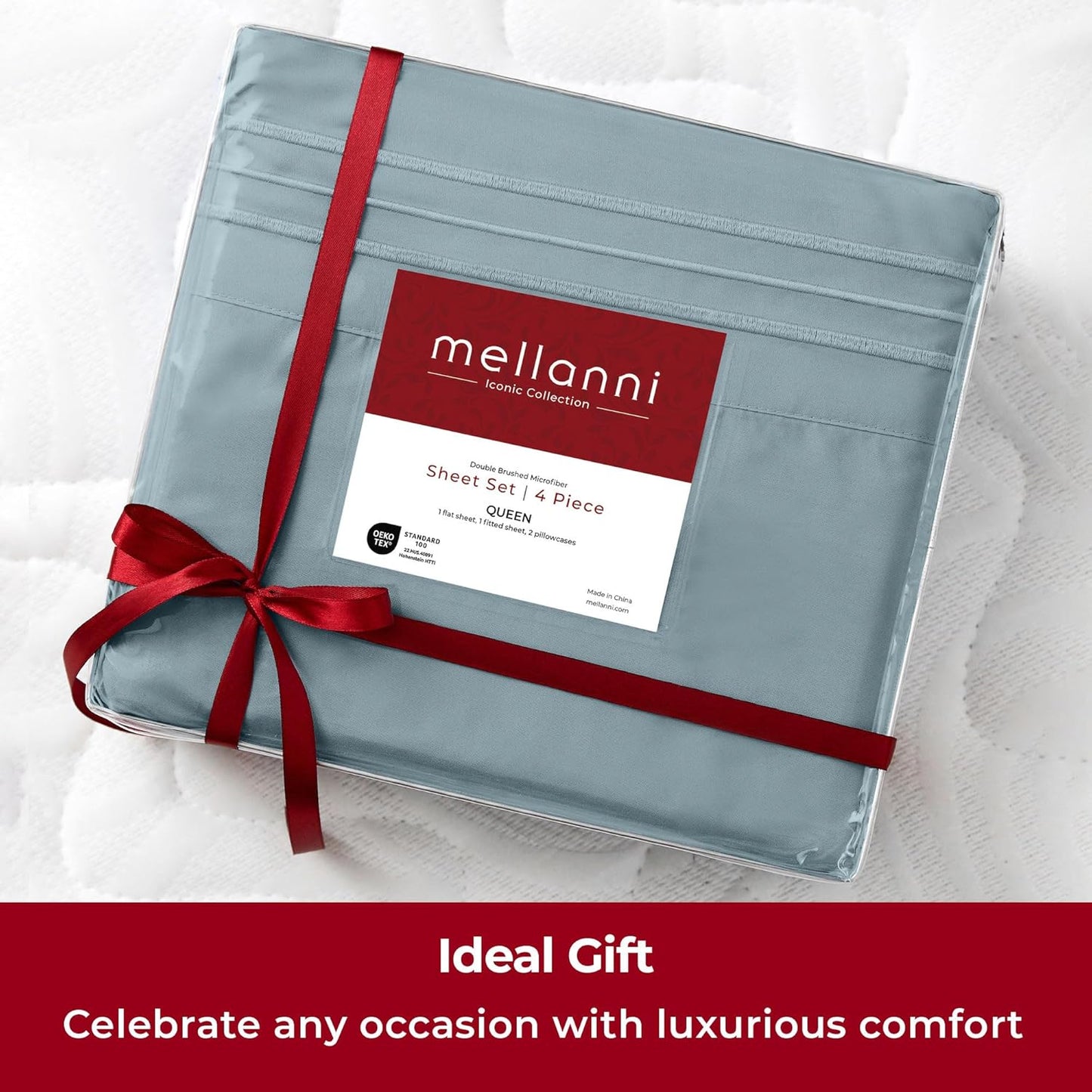 Mellanni Extra Deep Split King Sheets - 5 PC Hotel Luxury Bedding Set | Ultra Soft, Cooling, Spa Blue