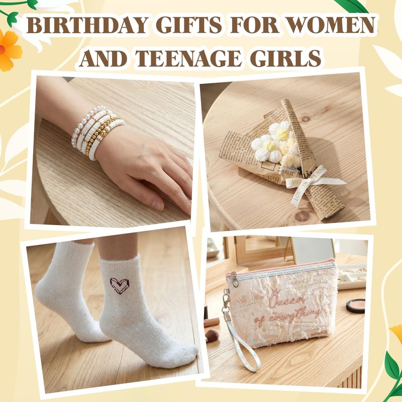 MUGIQUE Birthday Gifts for Women, Birthday Gift Basket with Glass Cup, Happy Birthday Gift Box for Women Teen Girl, Gifts for Sister Daughter Best Friend, Self Care Gift Set, White Daisy