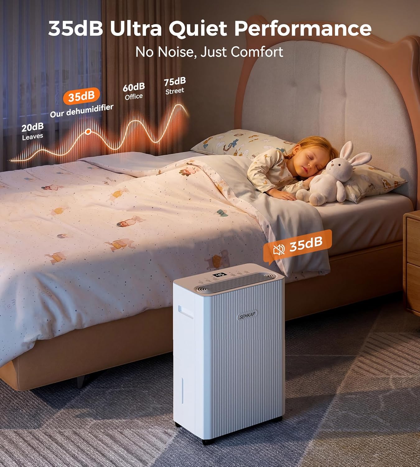 SEMKAP 2500 Sq.Ft Dehumidifier - 32 Pints for Home, Large Rooms & Basements | Low Noise & Smart Control