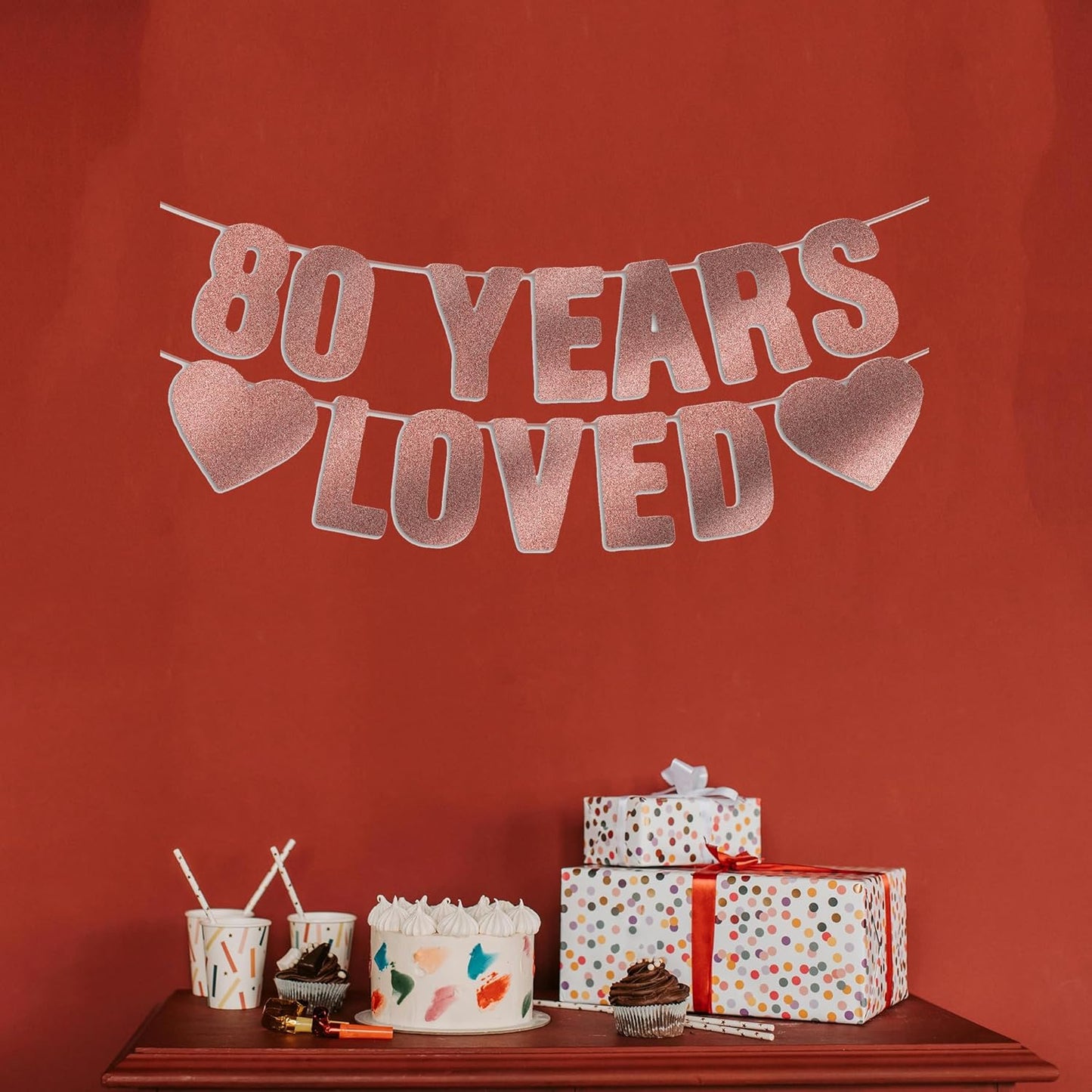 Regine Switzerland 80th Birthday Banner - Rose Gold Glitter, Elegant Decorations for Women