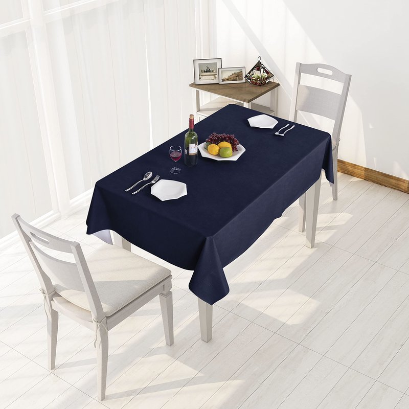 sancua 100% Waterproof Rectangle PVC Tablecloth - 70 x 90 Inch - Oil Proof Spill Proof Vinyl Table Cloth, Wipe Clean Table Cover for Dining Tables, Buffet Parties and Camping, Navy