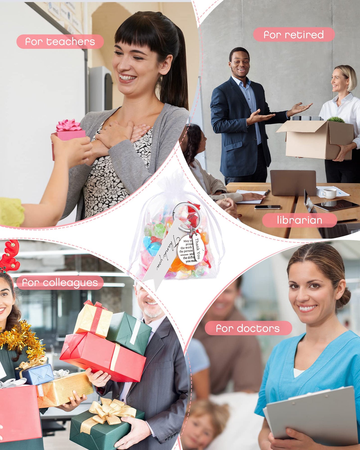 Yinkin 150 Pcs Christmas Employee Thank You Gifts Bulk Appreciation Gift Keychain for Coworker Staff Office Team(White)