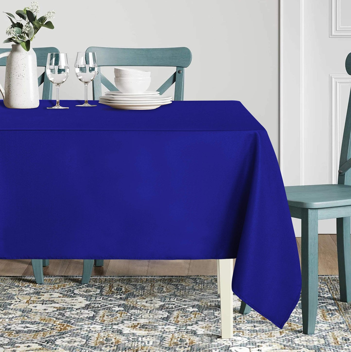 sancua Rectangle Tablecloth - 90 x 156 Inch - Stain and Wrinkle Resistant Washable Polyester Table Cloth, Decorative Fabric Table Cover for Dining Tables, Buffet Parties and Camping, Blue