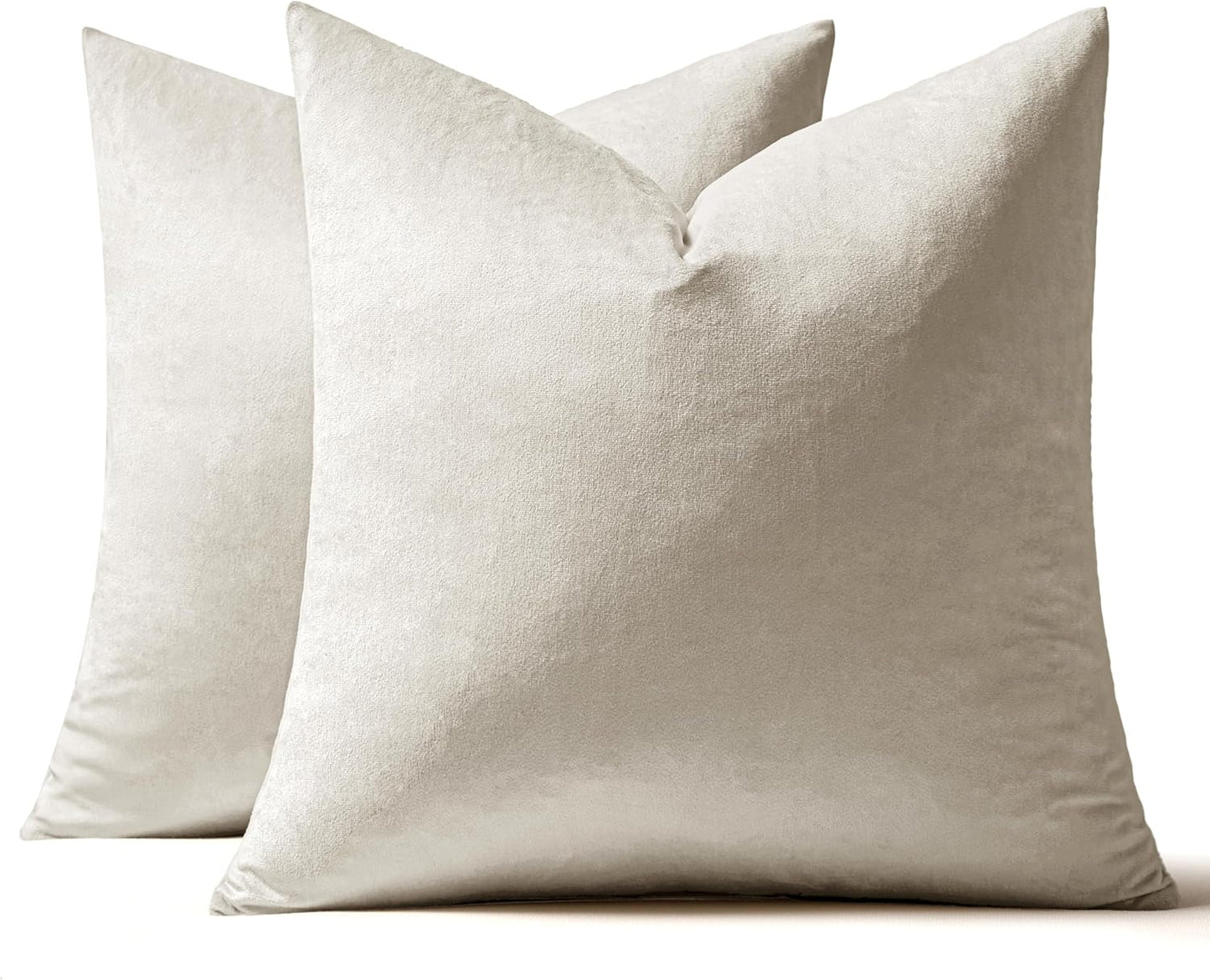 MIULEE Velvet Throw Pillow Covers - Soft Cream White Decorative Cushions, 12x12 Inch, Set of 2 for Modern Home Decor