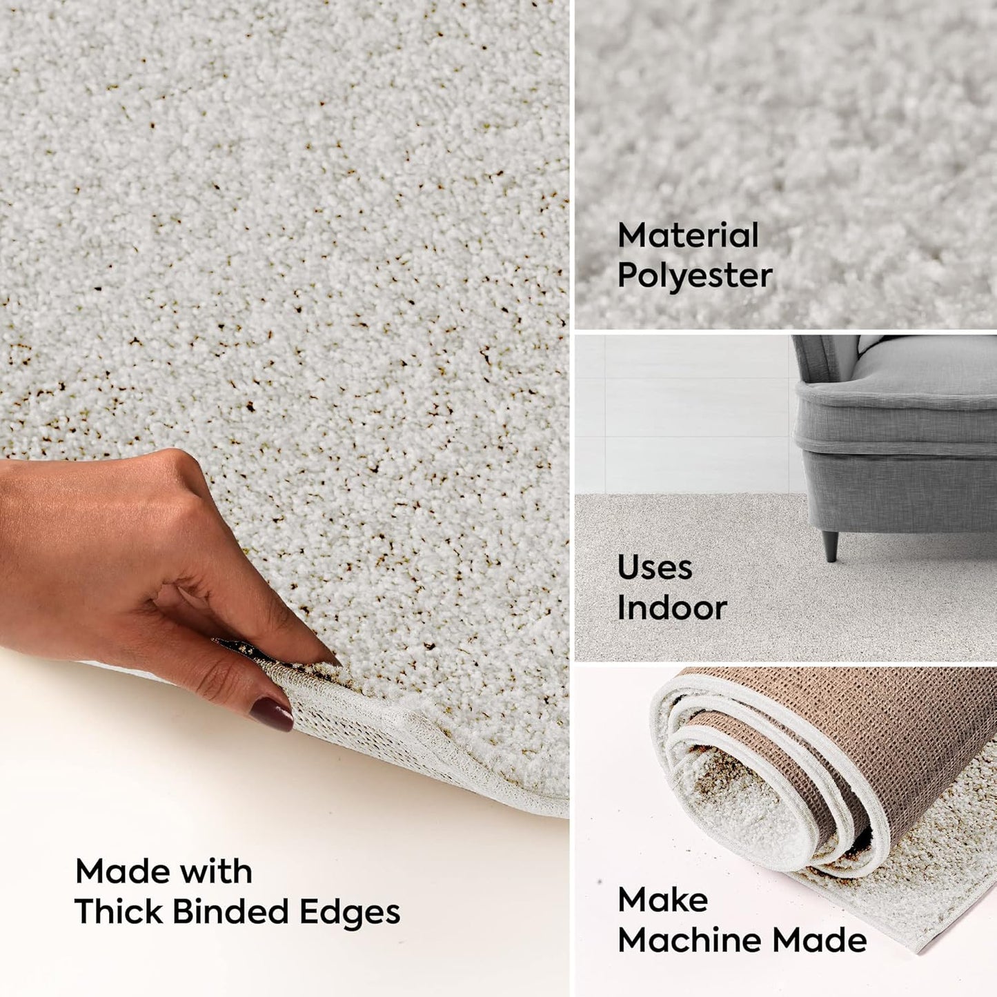 Furnish my Place Modern Plush Solid Color Rug - Off White, 3' x 4', Pet and Kids Friendly Rug. Made in USA, Rectangle, Area Rugs Great for Kids, Pets, Event, Wedding