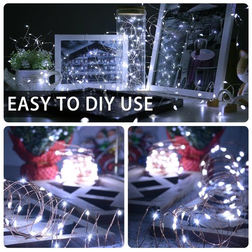 chzk 24 Pack White Fairy Lights Battery Operated, 7ft 20 LED Mini String Twinkle Lights for Christmas Halloween Easter Mason Jars Centerpiece Table Decorations (24, White)