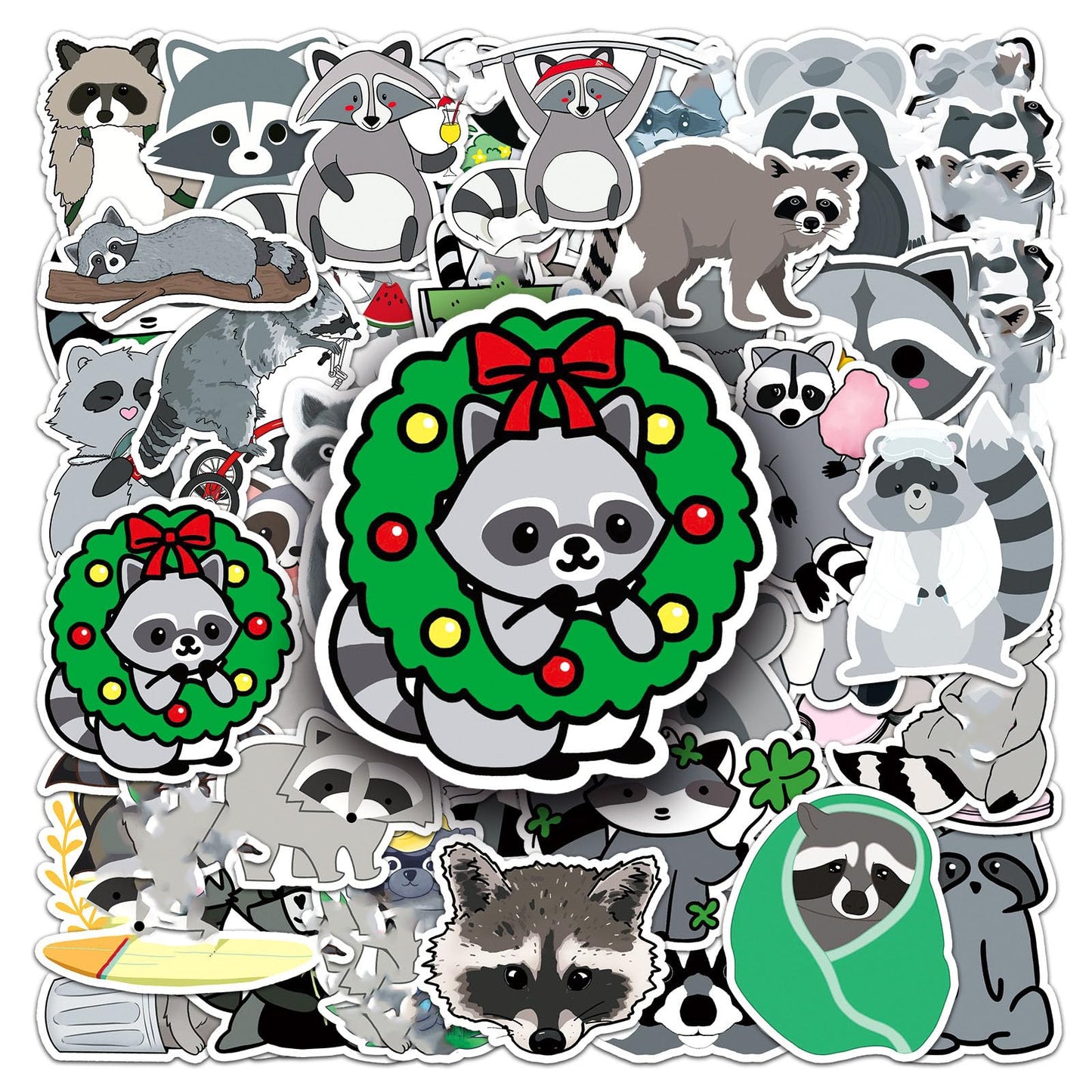 50Pcs Cute Raccoon Stickers Vinyl Aesthetic Decals for Laptops Skateboards Luggage Helmets Bikes and Phones Teens Adults and Animal Fans