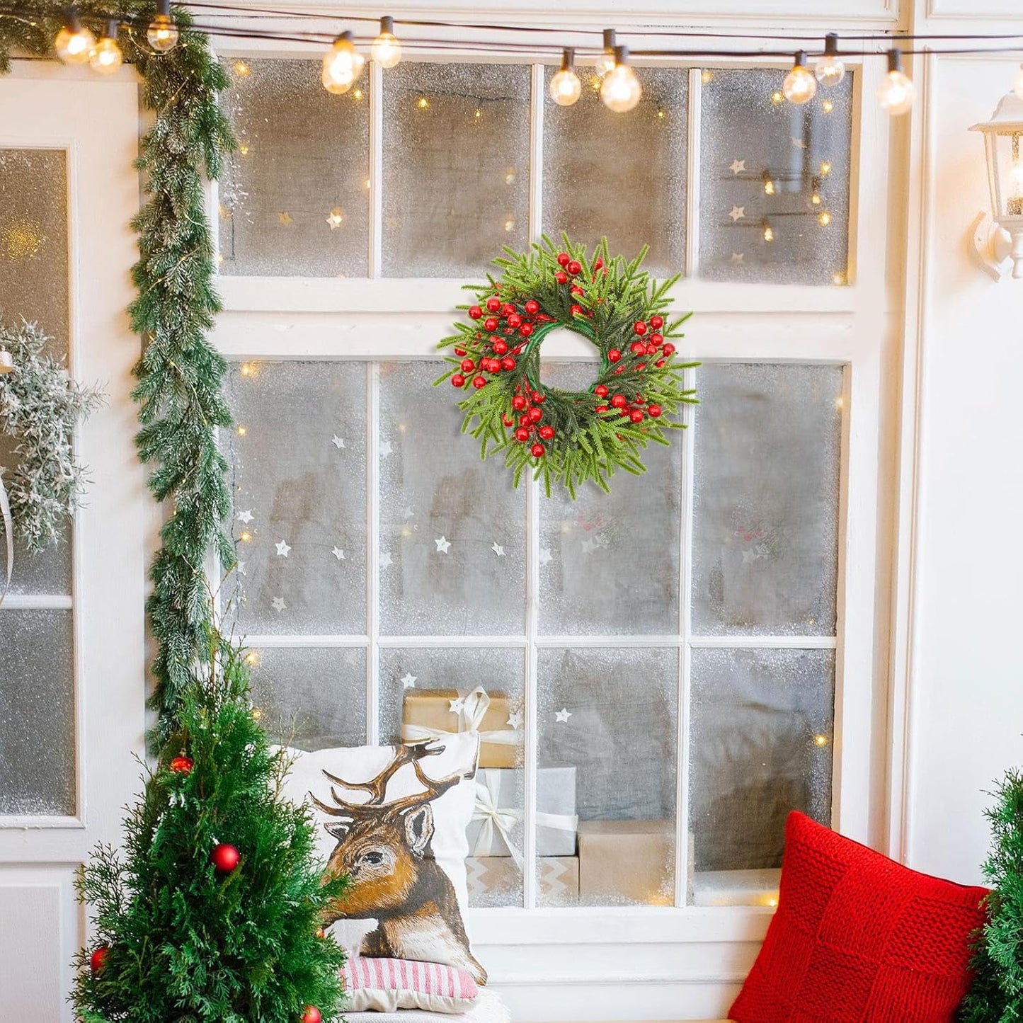 Regine Switzerland Christmas Candle Rings - Festive Red Berries & Pine Needle Wreaths | 4PCS Holiday Decor