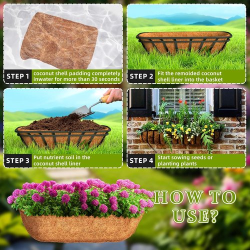 Coco Coir | 24 Inch Trough Liners - Natural Coconut Fiber for Wall Baskets & Planters (2 Pack)