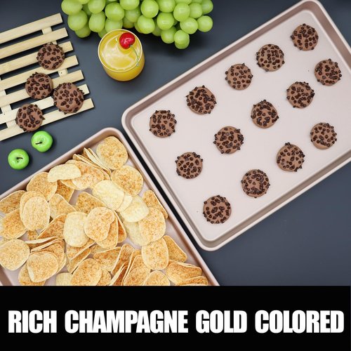 Amcorla Large Sheet Pans Cookie Sheet Set,Baking Sheets for Oven Nonstick,Cookie Tray Baking Pan Set,11x16inch,2-Piece,Gold