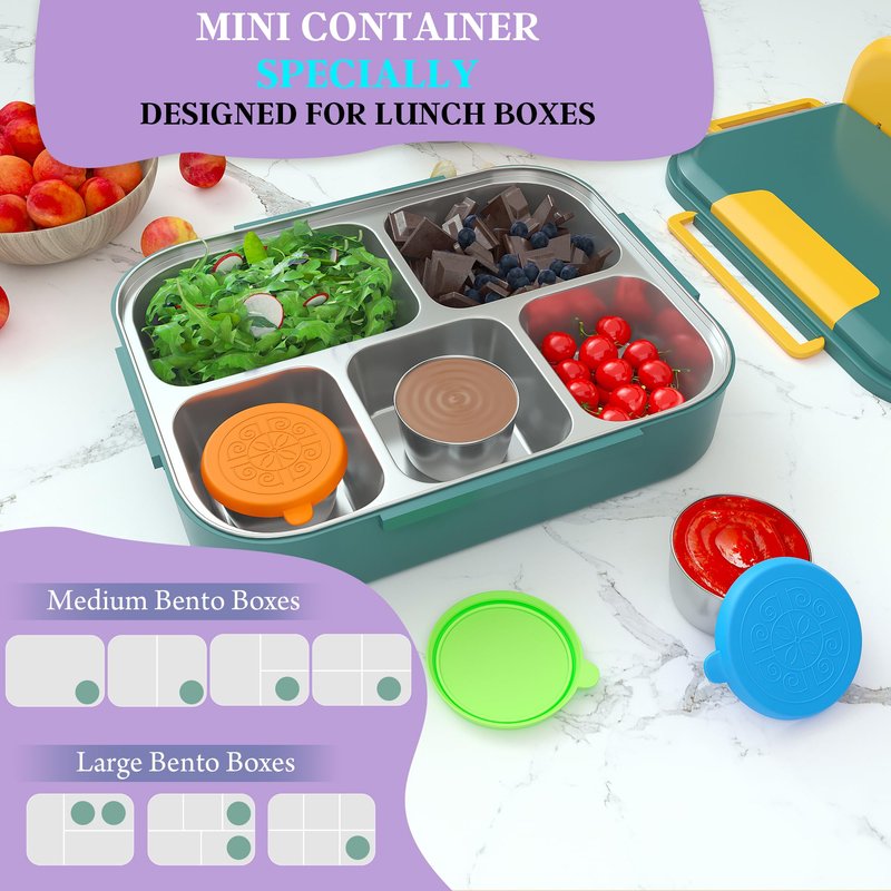 6x1.6 Oz Salad Dressing Containers with Lids, Small Leakproof Reusable Stainless Steel Salad Dressing Container to Go for Lunch Boxes, Sauce containers, Picnics, Travel Meal Prep and Kitchen Storage