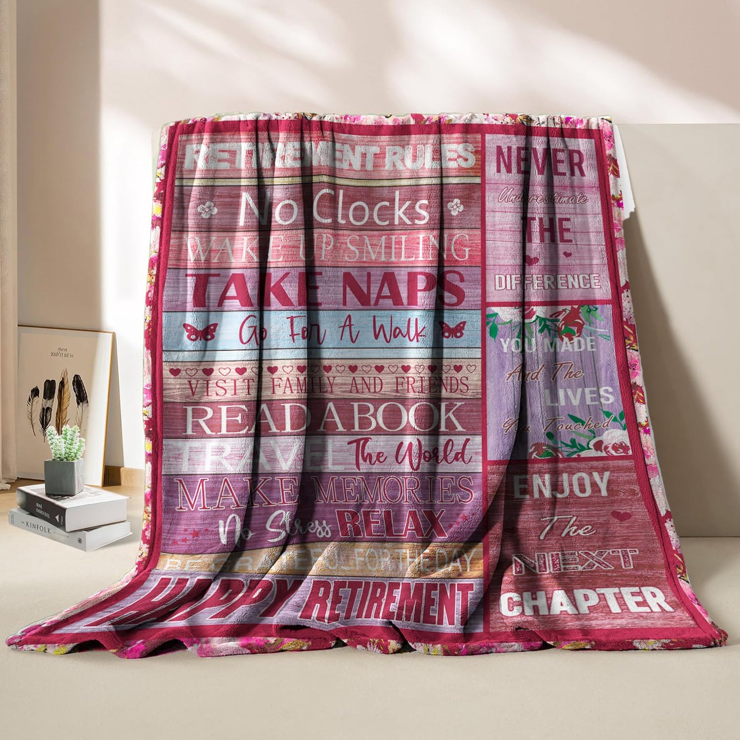 Retirement Gift for Woman, Retirement Blanket, Teacher Retirement Gifts for Women 2024, Best Happy Retirement Gifts, for Retired Women (Pink, 80x60in)