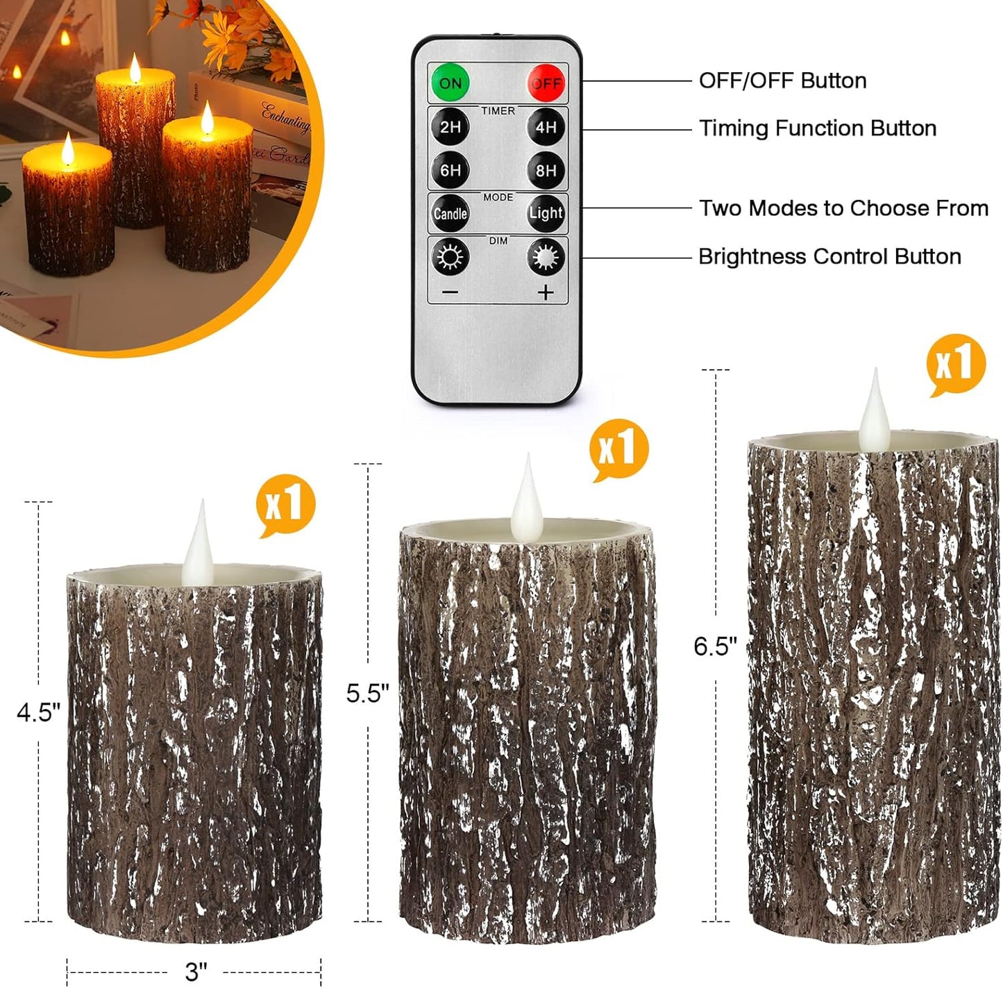 Flameless LED Drip-Less Wax Pillar Candles Set of 3 - Realistic Flickering Motion, Burgundy with Remote & 24-Hour Timer