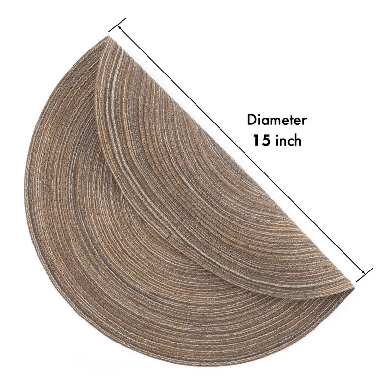 Winknowl Round Braided Placemats Set of 4 Washable Woven Heat Resistant Table Mats for Kitchen Dining Tables 15 inch Round Place Mats (Brown,4)