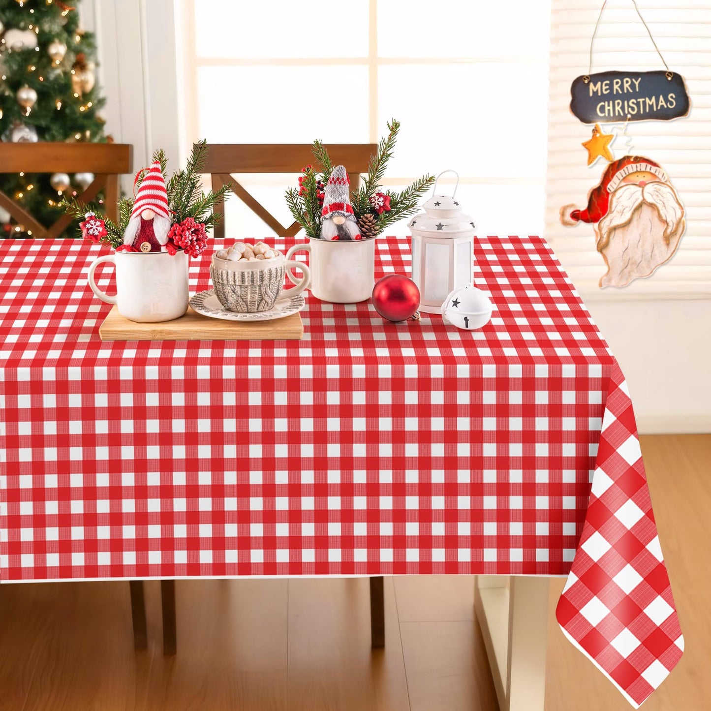 Childom 3 Pack Red and White Checkered Tablecloth 54"x108" Mothers Day Tablecloths for Rectangle,Disposable Plastic Table Cover for Wedding Home Birthday Picnic Buffet Pizza Party Racing Car Decor