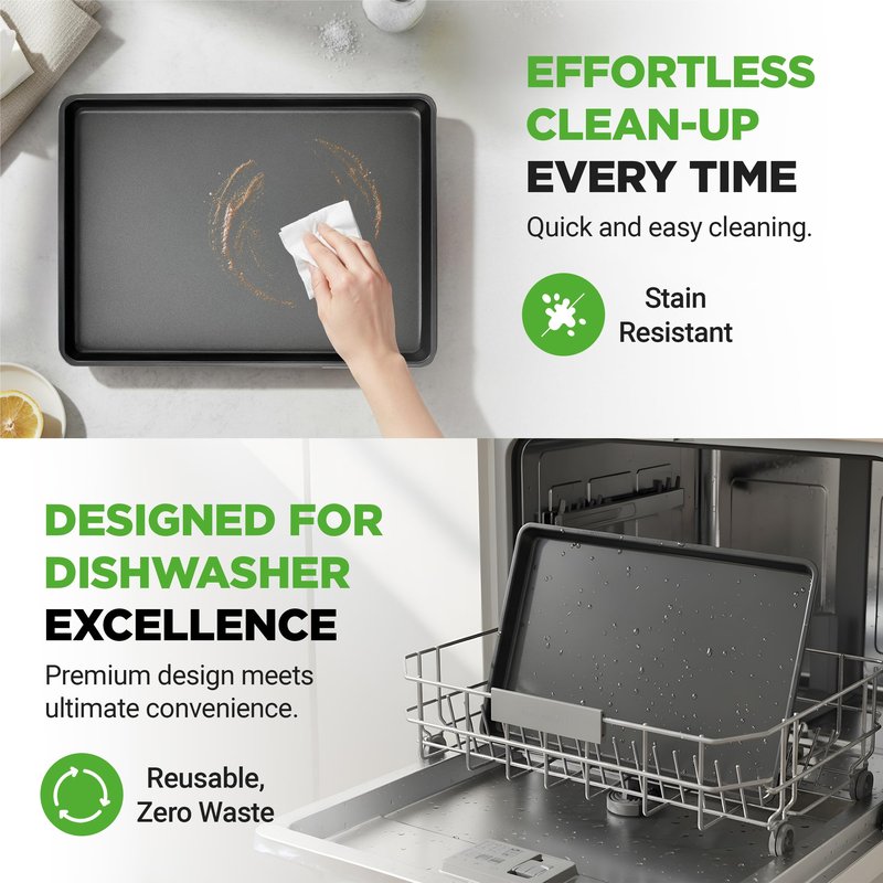 NutriChef 2-Piece XL Mega Cookie Sheet Baking Pans Set - 22" x 16" Extra Large Nonstick Carbon Steel Oven Baking Tray Pans, Stackable Bakeware, Black - NCLGBP16