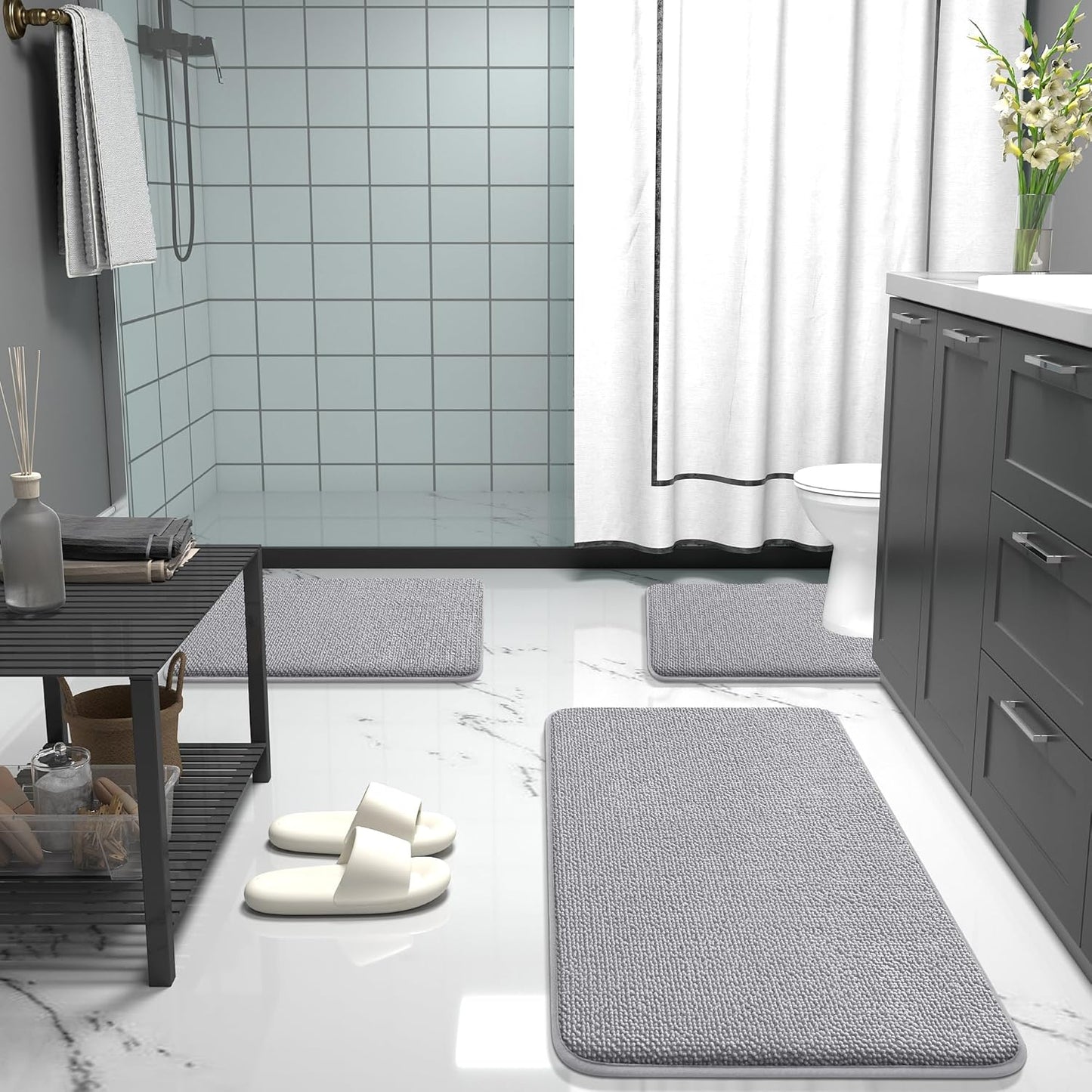OLANLY Thick Memory Foam Bath Mat Rug - Extra Soft, Non-Slip, Quick Dry | 30x20 Grey Bathroom Accessory