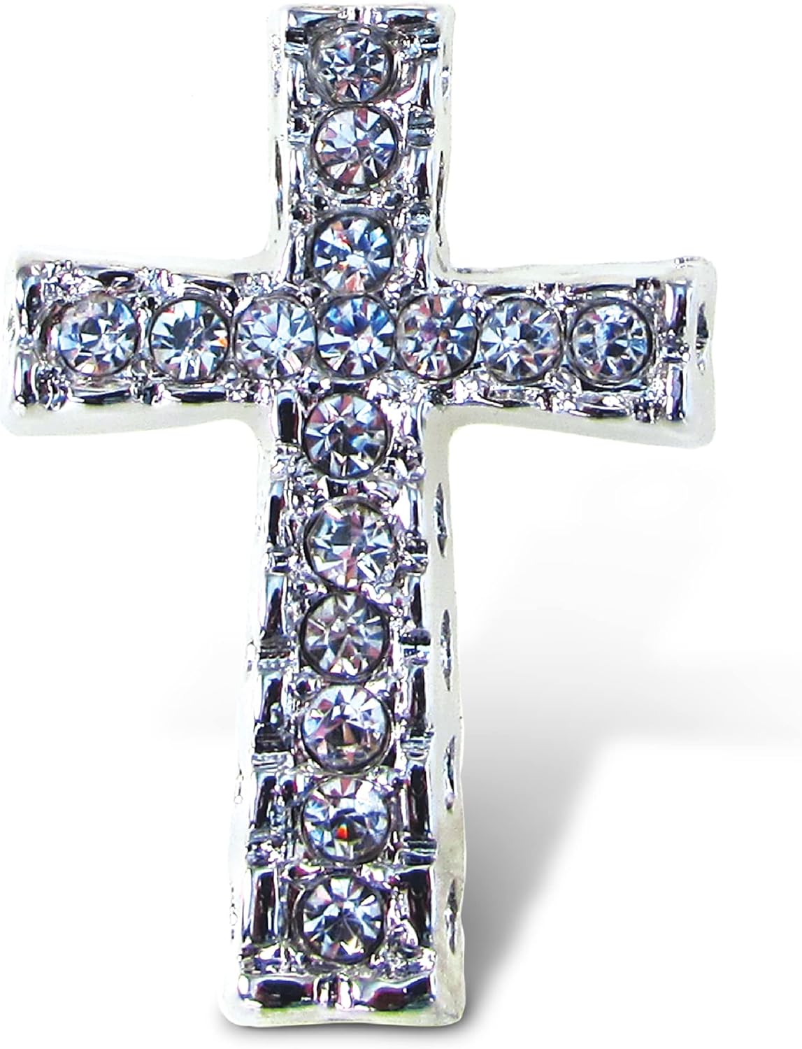 Christian Cross Fridge Magnet - Sparkling Silver Rhinestones Decorative Kitchen Art