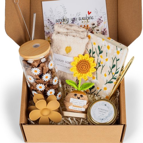 Birthday Gifts for Women, Self Care Gifts Baskets for Women Teen Gifts, Sending Sunshine Sunflower Care Package for Girls, Friendship, Her, Mom, Sister, Best Friend, Coworker