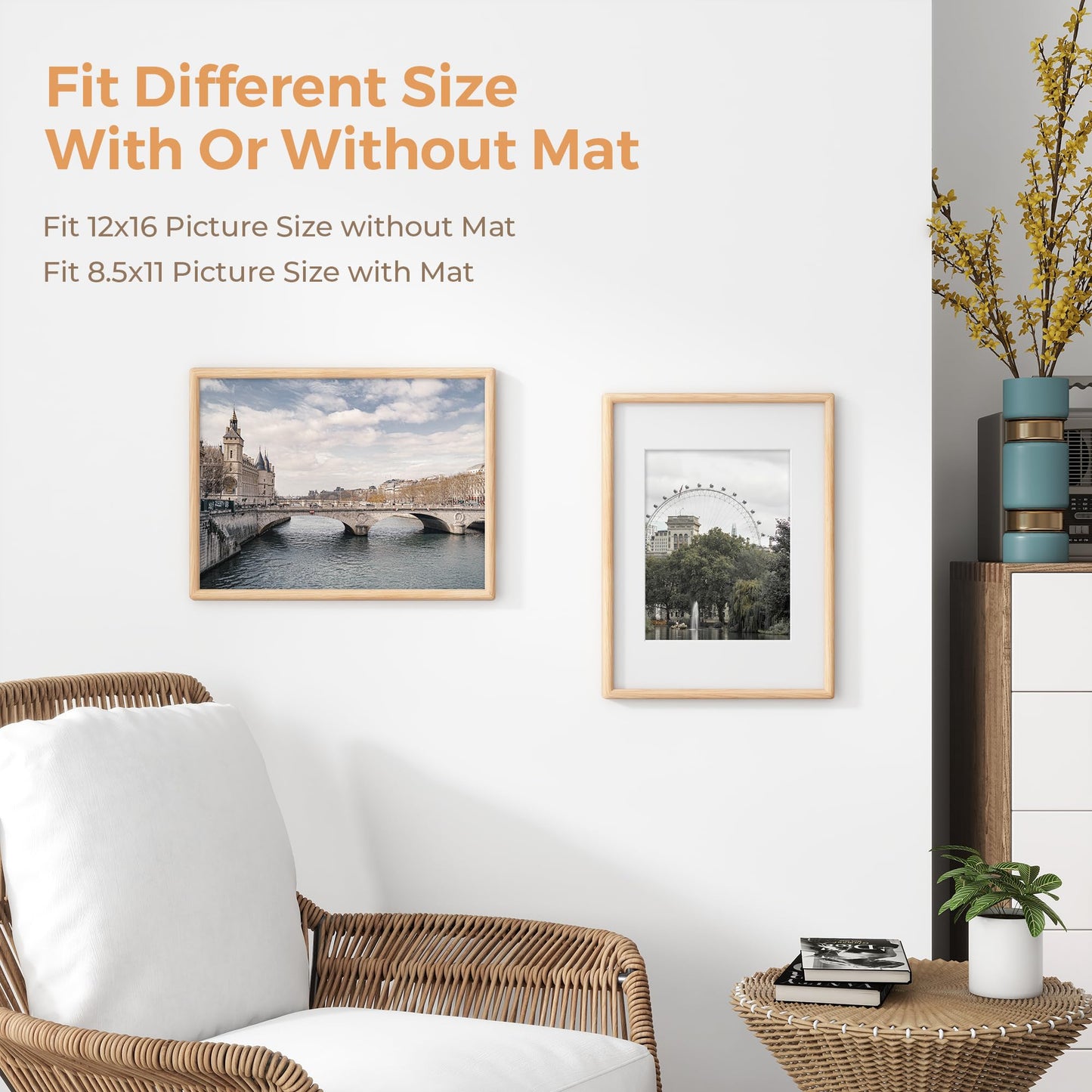 Axeman 12x16 Picture Frame - Solid White Oak Frame 12 x 16 Matted to 8.5x11 - Rounded Corner Oak Photo Frame 16x12 with Tempered Glass - Natural Wood Picture Frame for Wall Mount Display - Oak