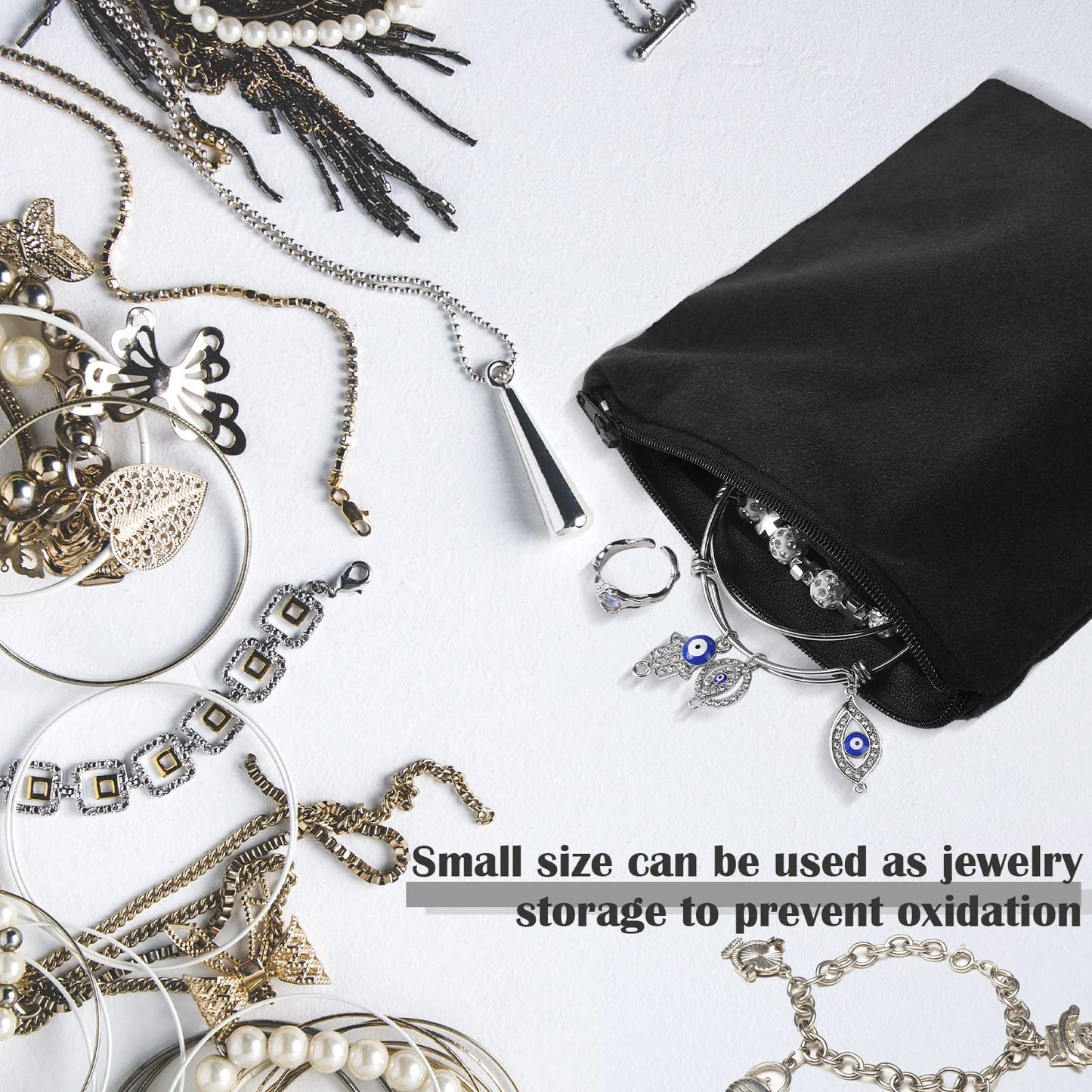 Geosar 24 Pcs Silver Storage Bags Anti Tarnish Jewelry Storage Bags Zippered Keeper for Silverware Jewelry(4 x 4 Inch,Black)