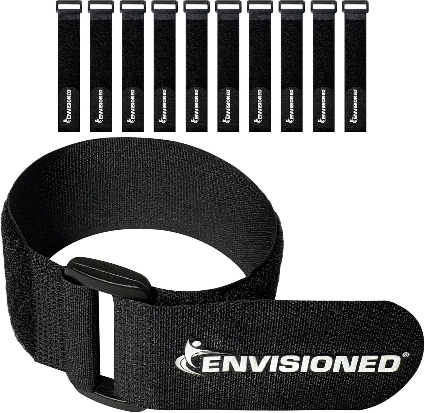 Reusable 1" x 30" Cinch Straps - 10 Pack Hook and Loop Securing Straps (Black)