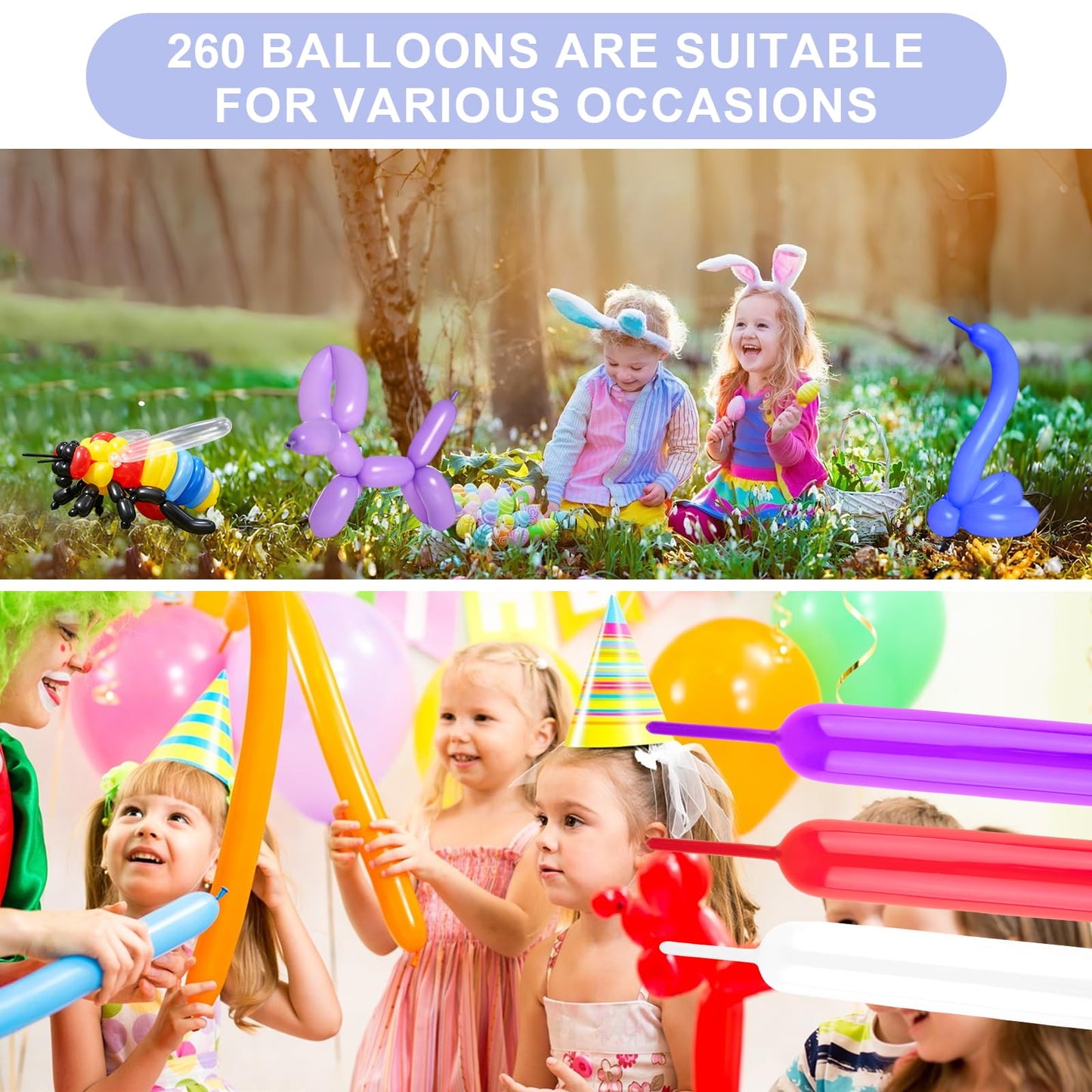 260 Balloons 100 PCS Multi - Premium Long Skinny Latex Balloons for Animal Twisting, Beginners, Weddings & Birthdays Party Decorations